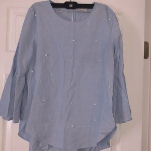 Loft pearl blouse with bell sleeves